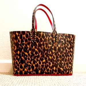 Christian Louboutin Small Cabata Leopard Print Leather Tote Bag Brown
